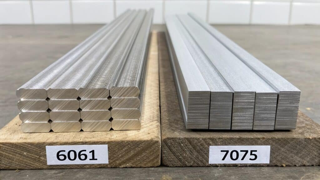 A side-by-side comparison of a 6061 aluminum ring and a 7075 aluminum disc.